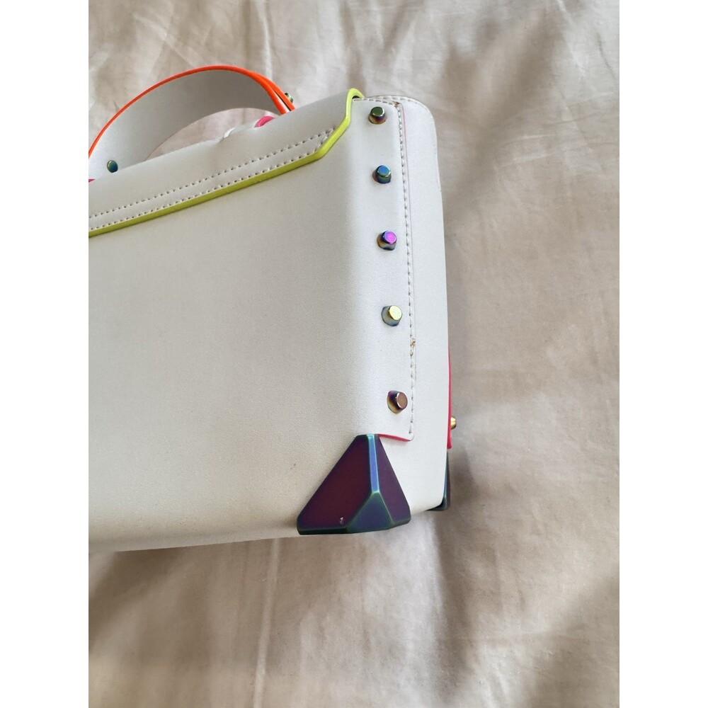 Michael Kors Manhattan Satchel Optic White Rainbow Stud Leather Bag - Picture 14 of 16